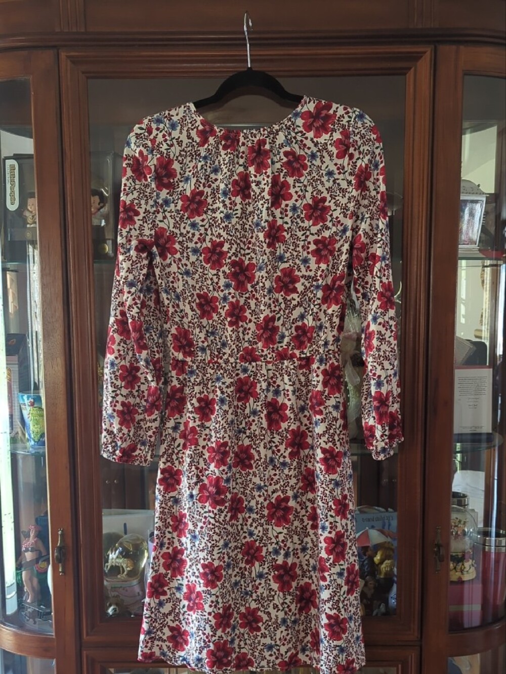 Old Navy Cream Floral V-Neck Long Sleeve Dress with Red Blooms - Picture 8 of 8